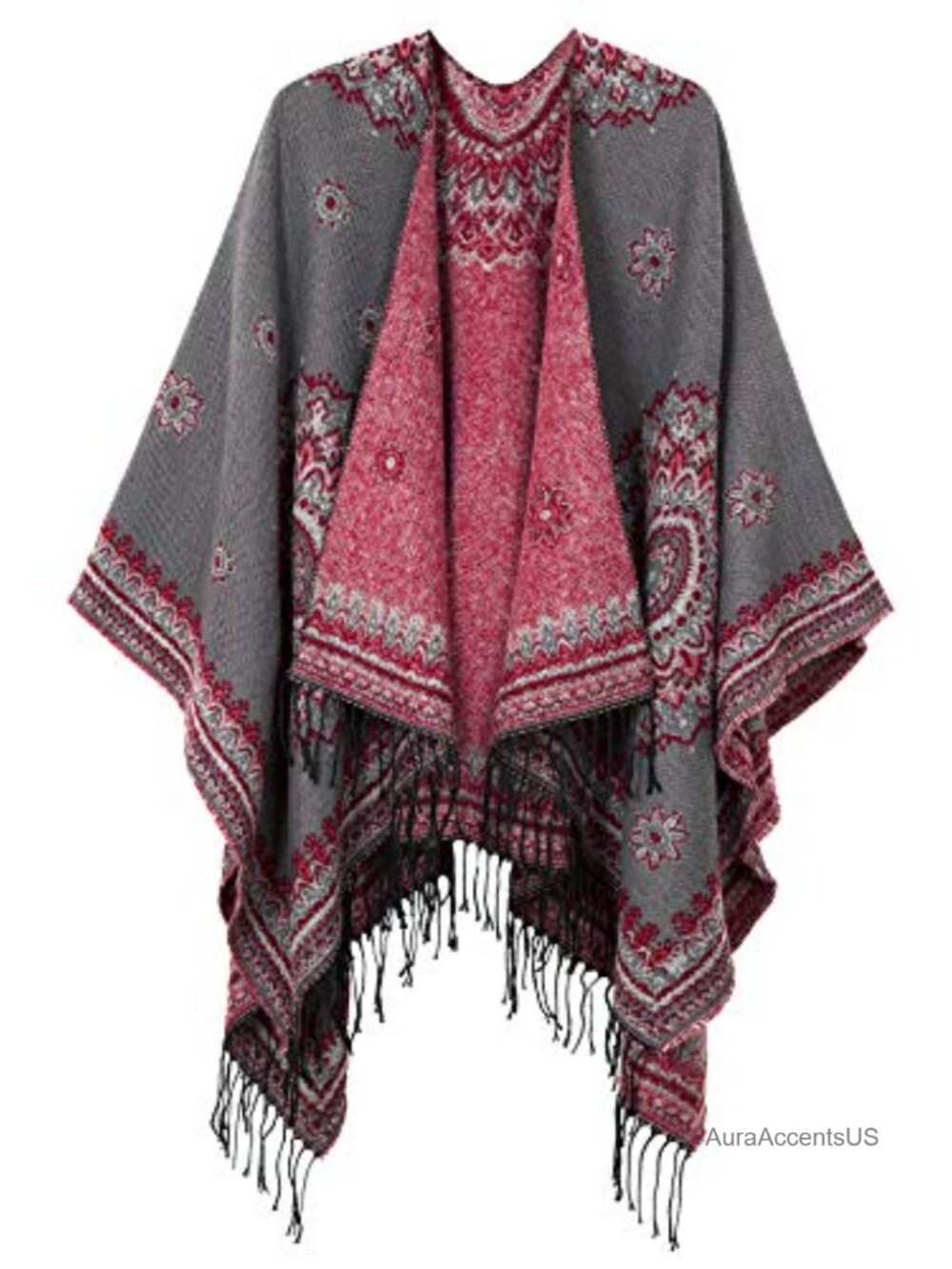 Urban CoCo Retro Vintage Pattern Tassel Poncho Shawl Cape Wrap for Women
